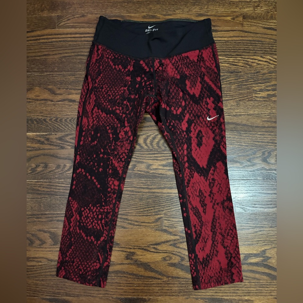 Nike Black and Red Snake Print Leggings capris